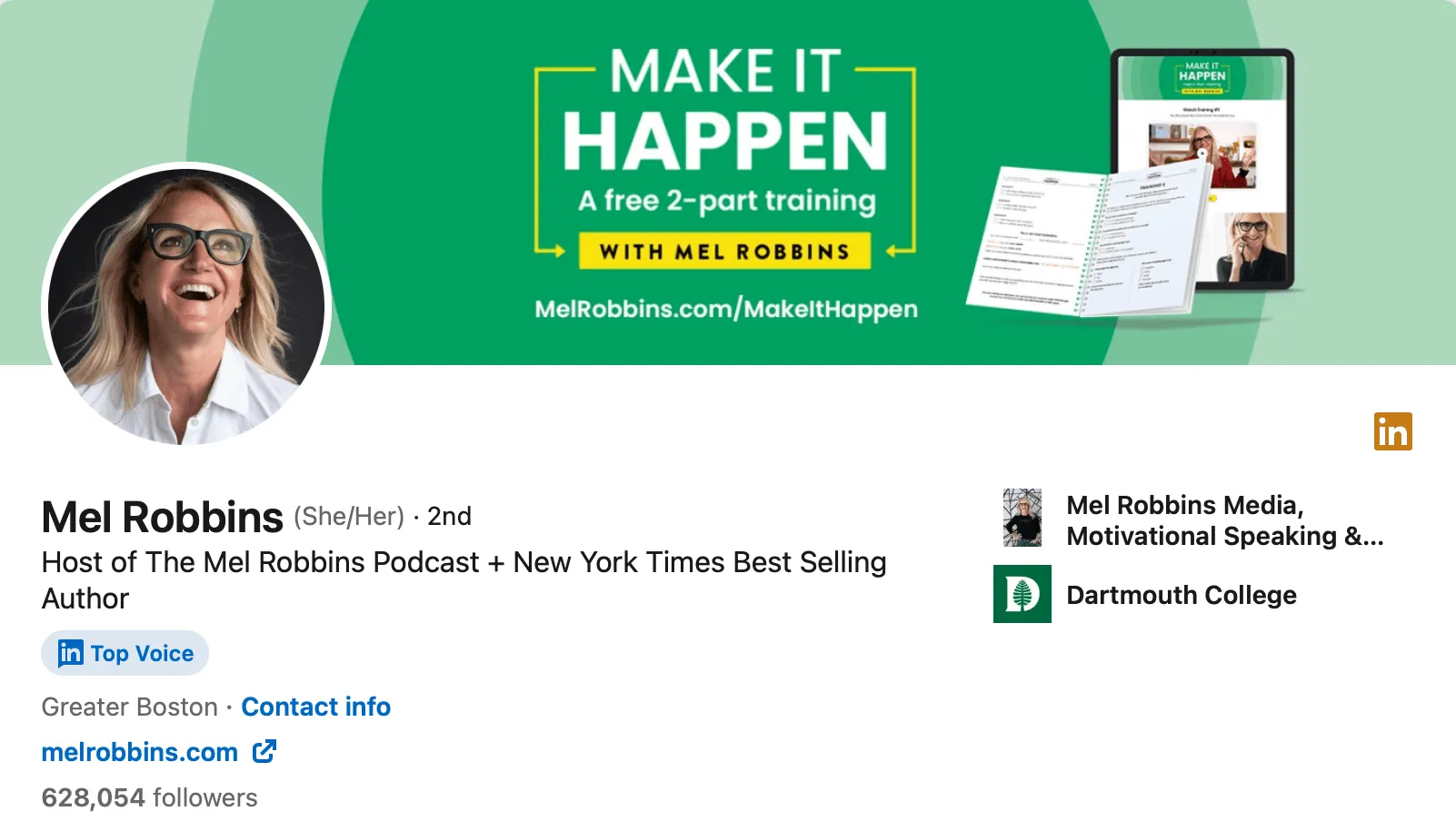 ตัวอย่างการสร้างแบรนด์ส่วนบุคคลบน LinkedIn ของ Mel Robbins