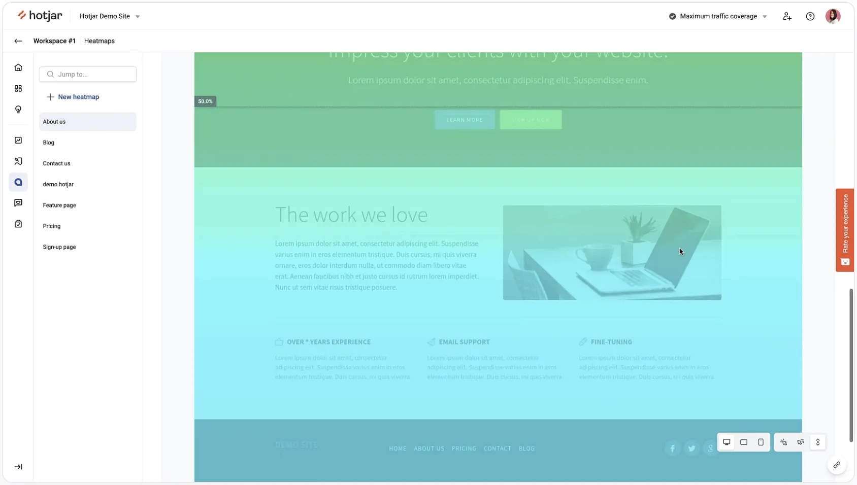 Ejemplo de herramientas de pensamiento de diseño de Hotjar