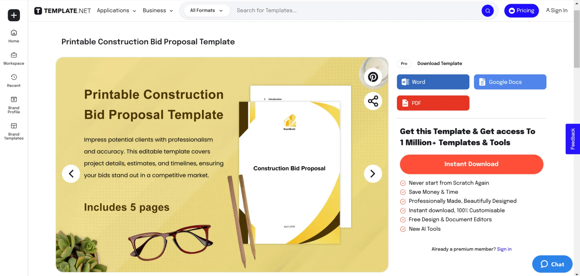 แบบฟอร์มข้อเสนอการประมูลงานก่อสร้าง โดย Template.net