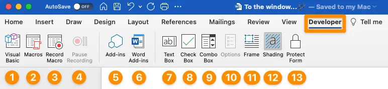 Impostazioni della scheda Sviluppatore in Word