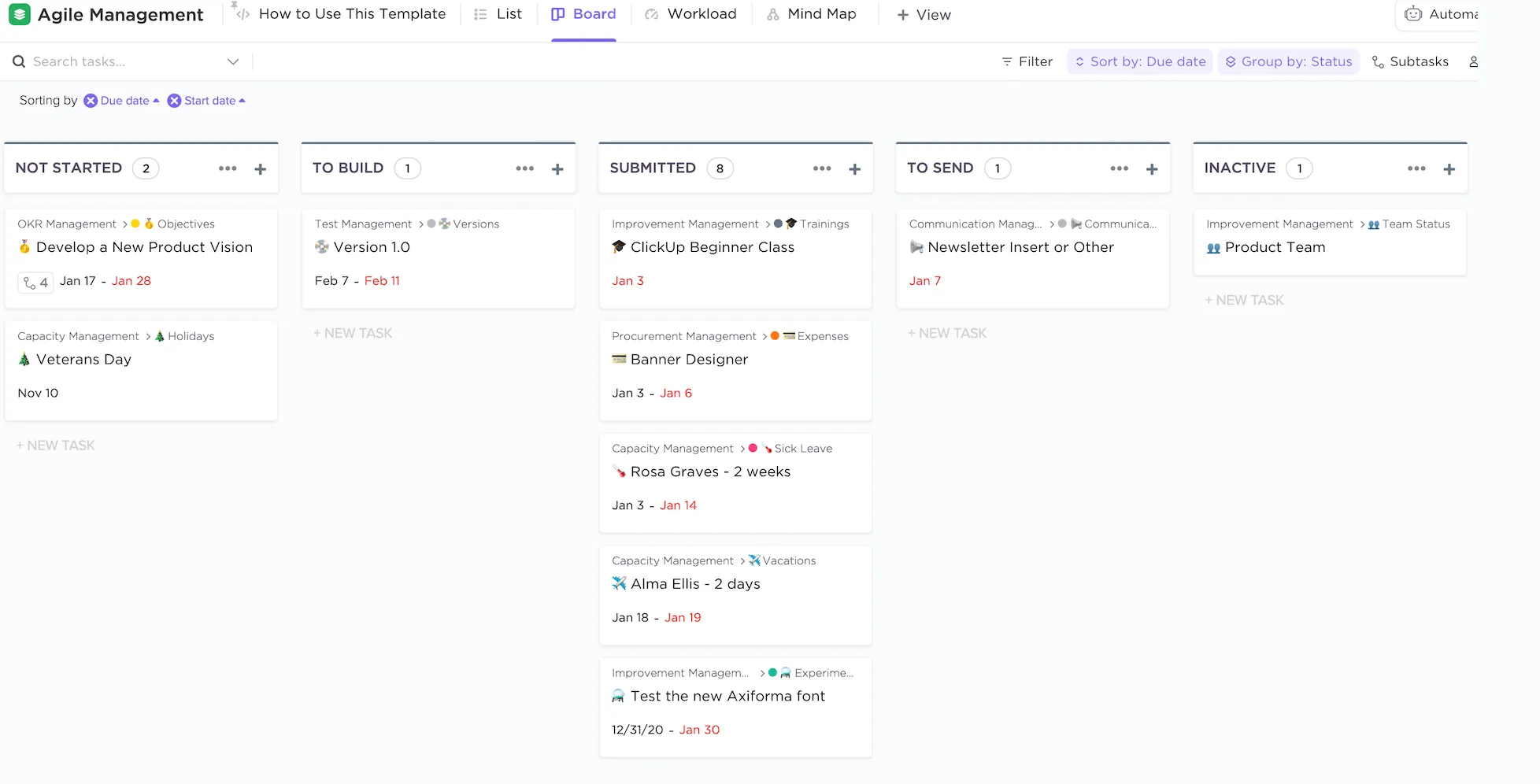 Mẫu quản lý dự án nhanh ClickUp