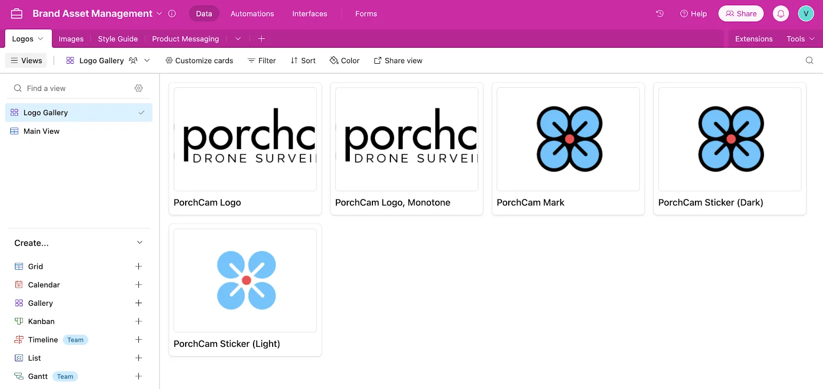 Modello Airtable per la gestione delle risorse del marchio