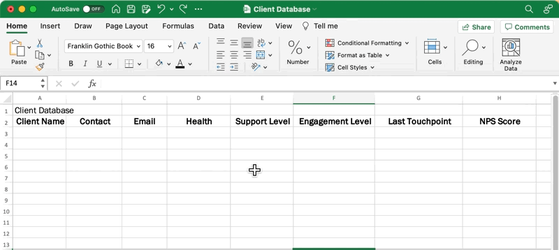 Đặt tiêu đề của cơ sở dữ liệu Excel vào giữa hàng đầu tiên