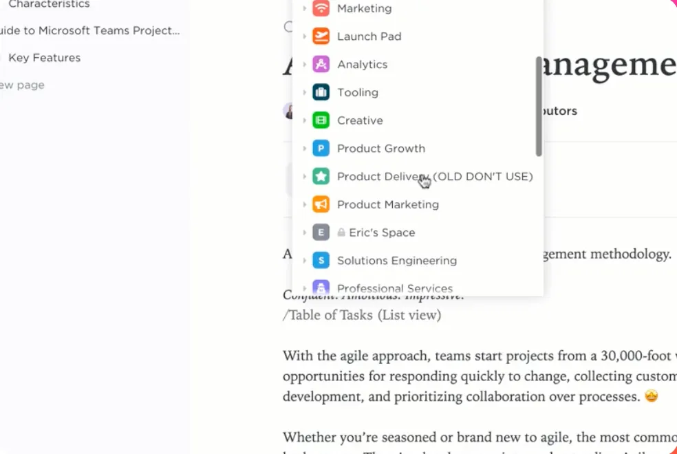 Usa ClickUp Docs per collegare i dettagli del progetto e raccogliere idee