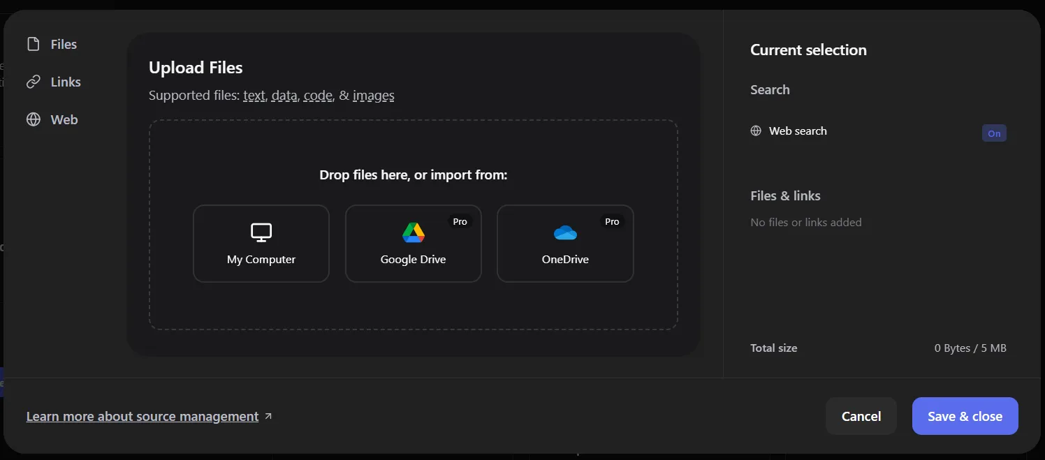 Upload your source files on you.com