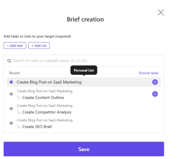 Collega le attività agli obiettivi in ClickUp Goals: come utilizzare ClickUp per impostare gli obiettivi