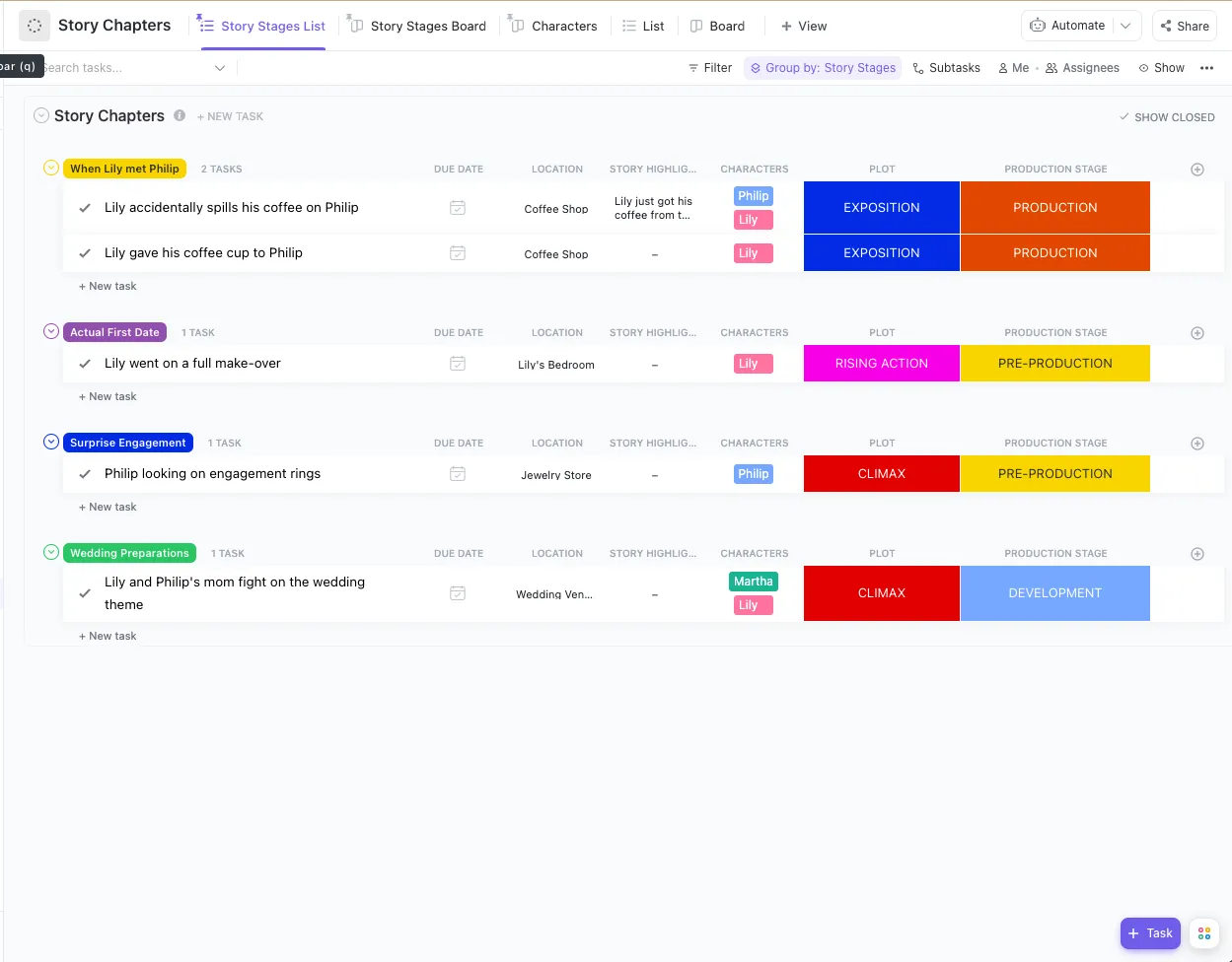 Modèle de plan de récit ClickUp