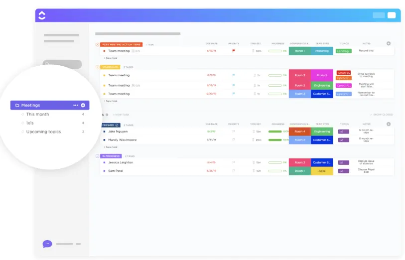 Šablona ClickUp Meetings: Šablona programu schůzky všech zaměstnanců