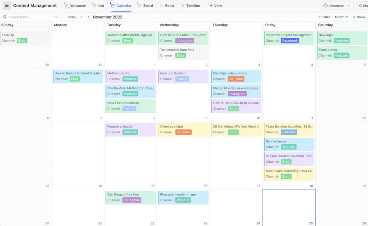 Atribua intervalos de tempo específicos para suas tarefas usando a Visualização de Calendário do ClickUp