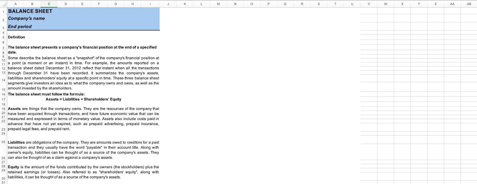Excel-Bilanzvorlage von SMEToolkit