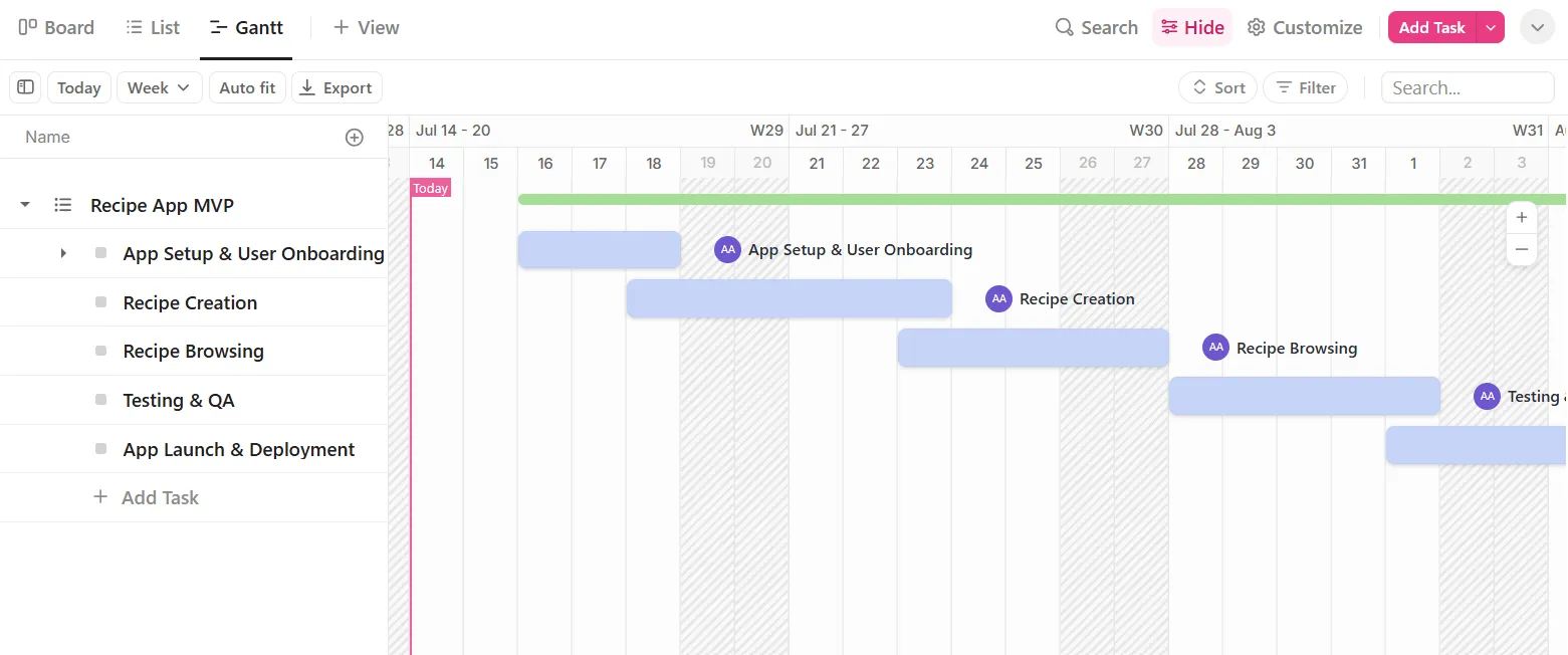 عرض ClickUp Gantt