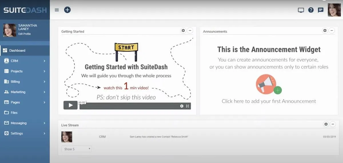 ทางเลือกของ Plutio: แดชบอร์ดของ SuiteDash