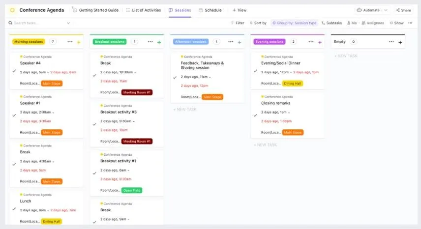 ClickUp-sjabloon voor conferentieagenda