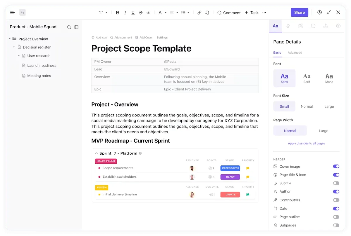 ClickUp Docs：イベントプランソフトウェア
