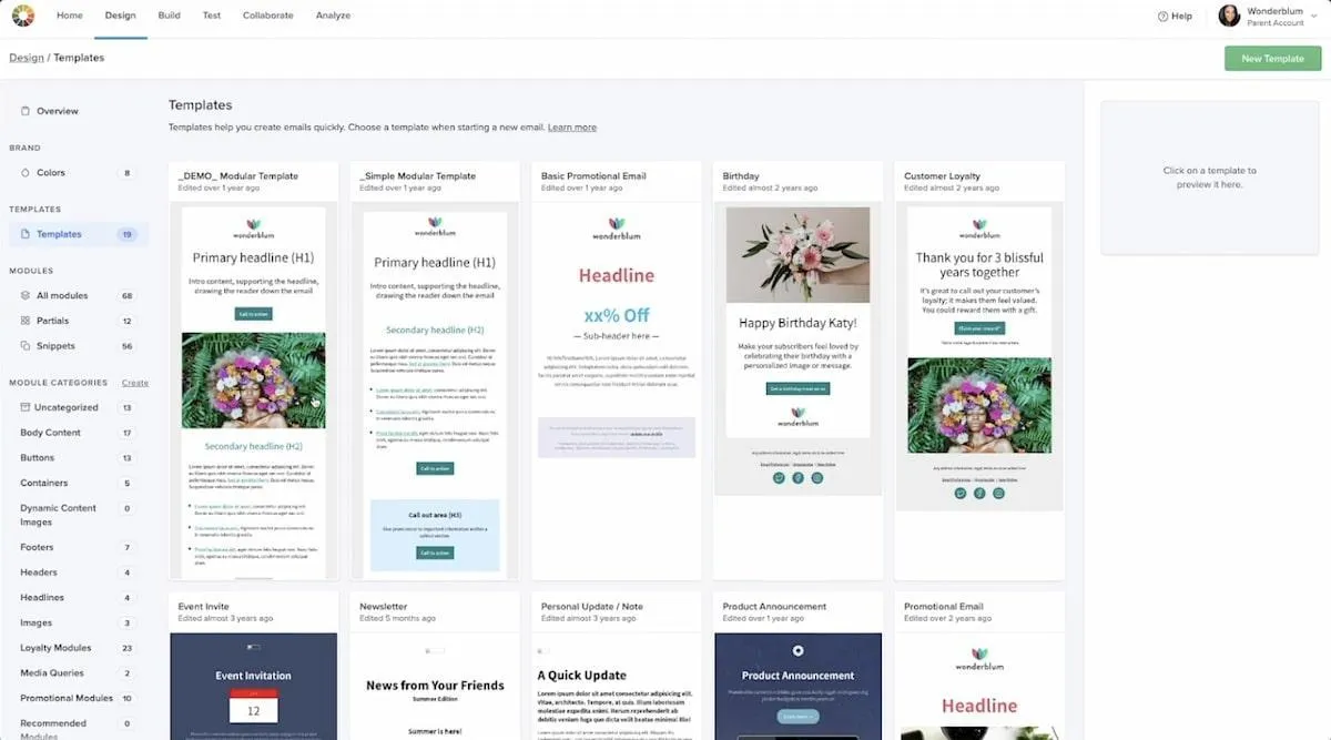 Logiciel de marketing B2B : fonctionnalité des modèles de conception Litmus
