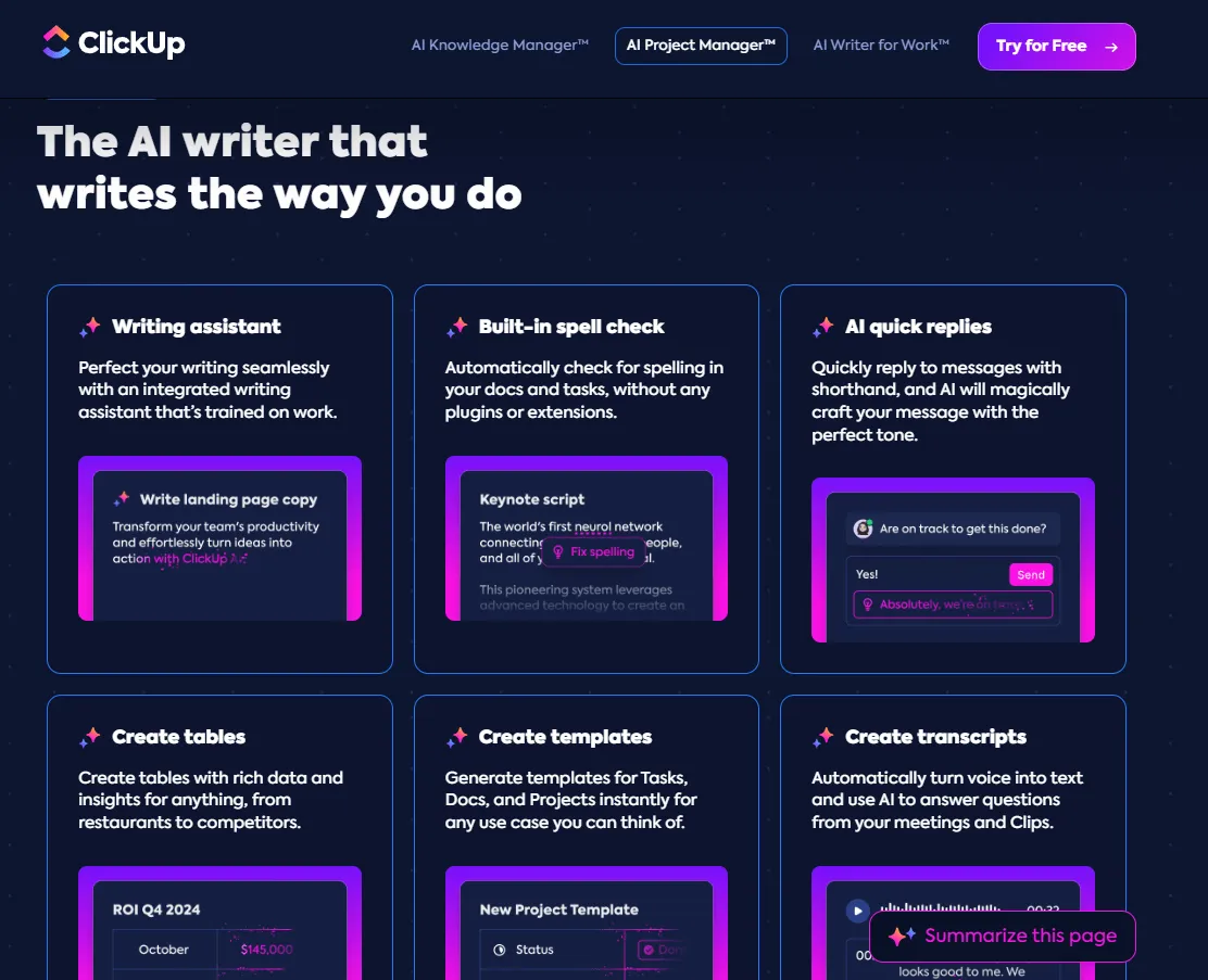 AI Writer for Work do ClickUp Brain