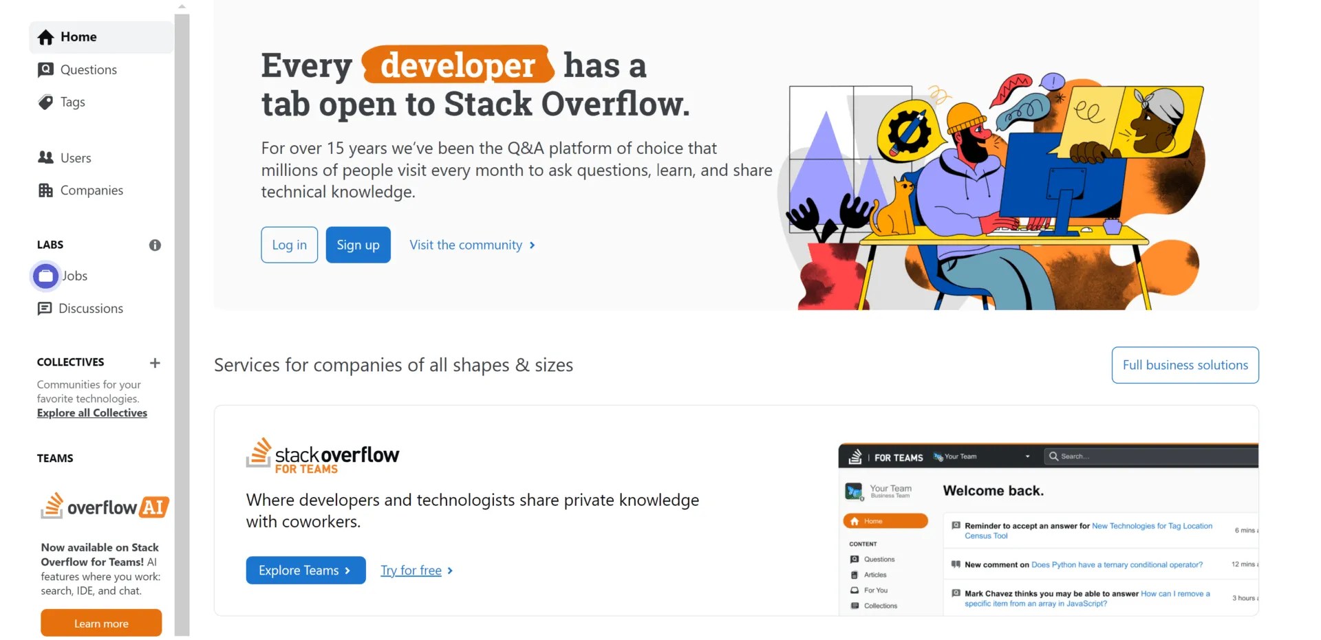 Page d'accueil StackOverflow
