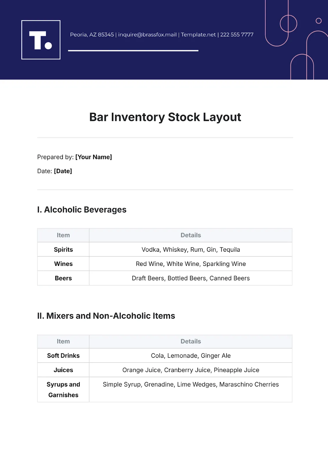 Plantilla de diseño de inventario de barra de Template.Net