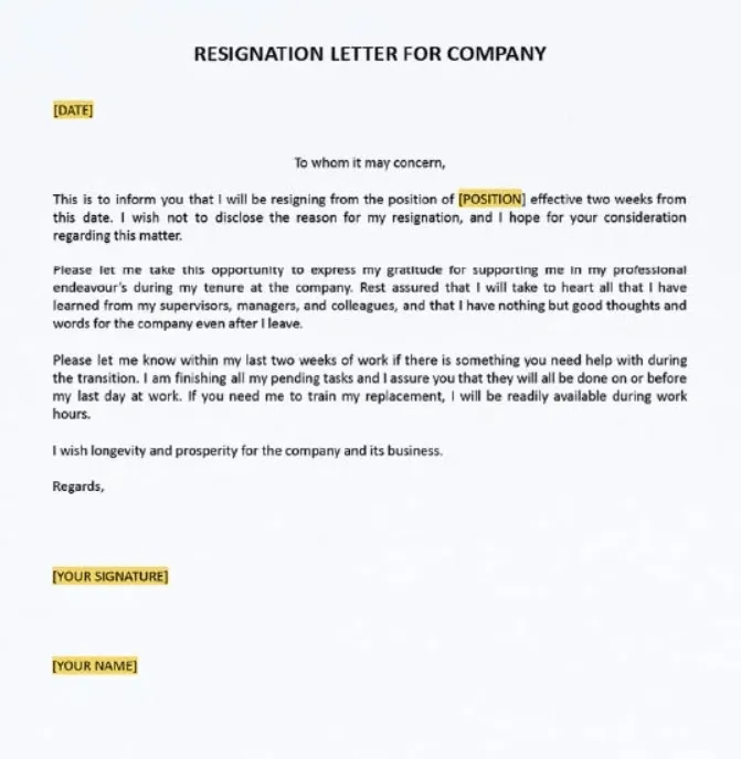 Modello di lettera di dimissioni Documenti Google per aziende di Template.net