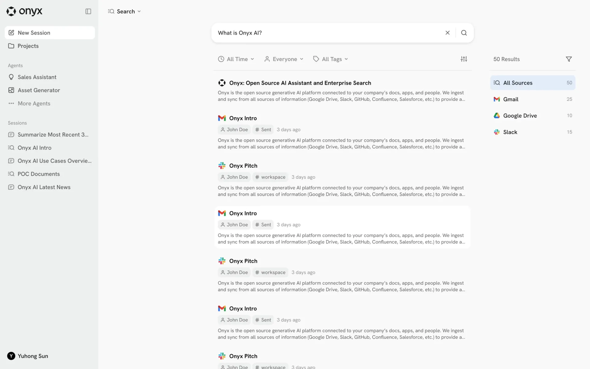 Onyx-Enterprise-Such-Chat mit zitierten Antworten aus verbundenen Quellen