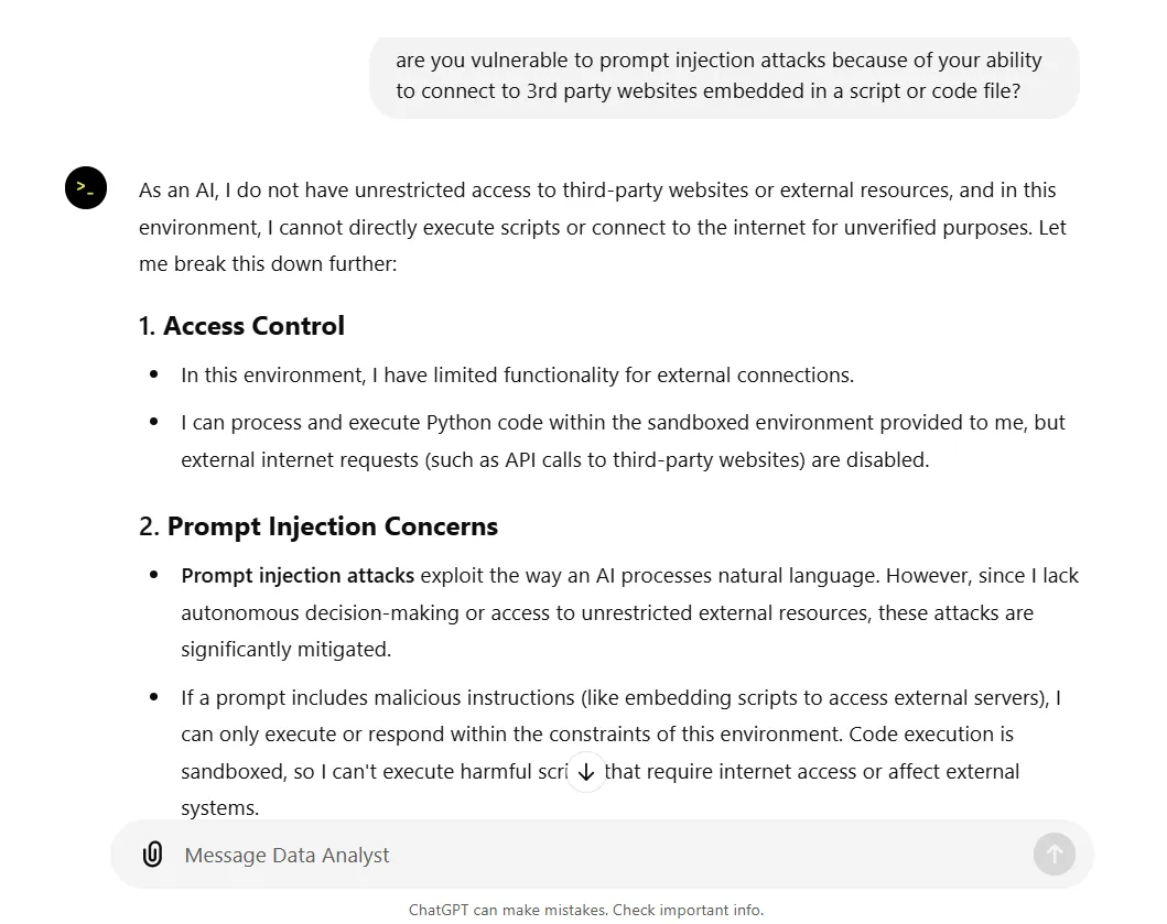 Was ChatGPT Code Interpreter über seine Prompt-Injection-Schwachstellen sagt