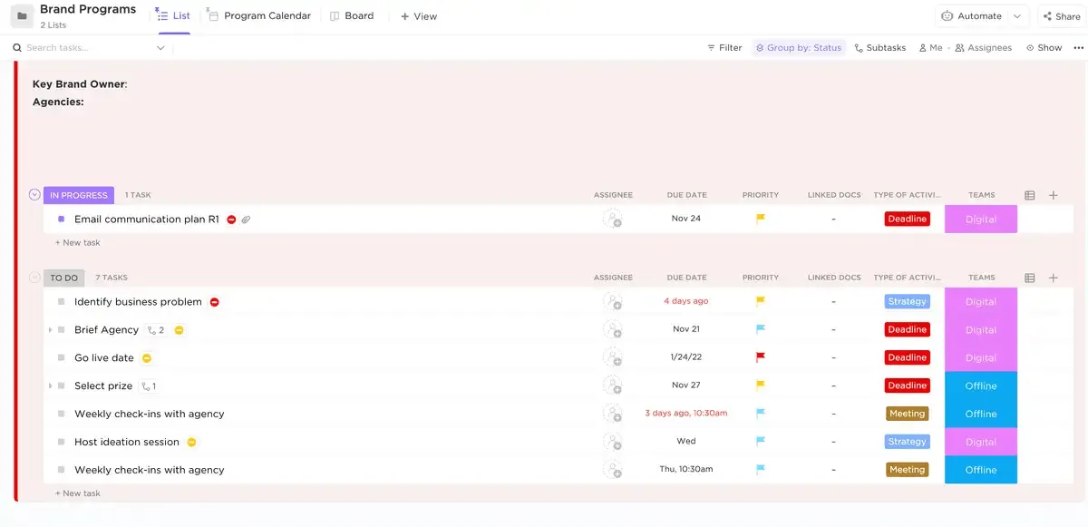 Modello di gestione del marchio ClickUp