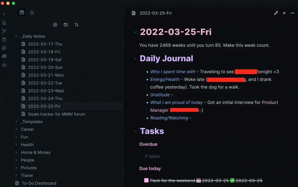 Obsidian Dashboard: алтернатива на Day One Journal