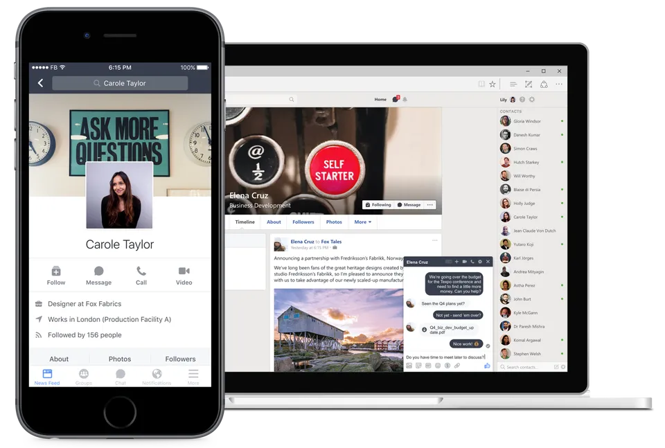 Accedi ai profili e ai feed di notizie e comunica, effettua la condivisione di informazioni e collabora con i tuoi team in Workplace by Meta.