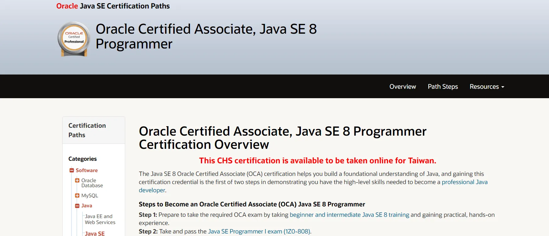 Programmatore Java SE 8 certificato Oracle
