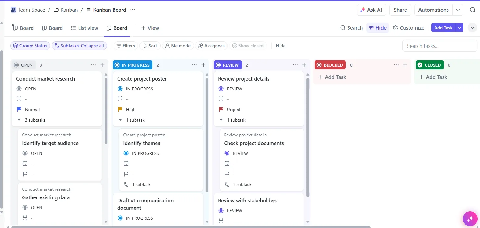 Bacheca Kanban ClickUp