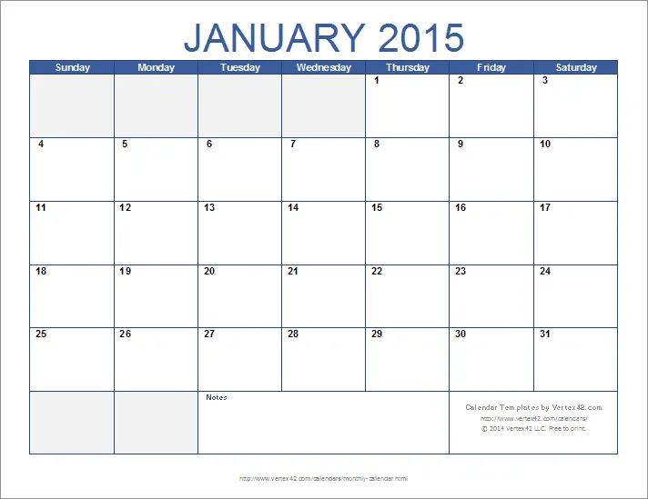 Plantilla de calendario mensual de Vertex42