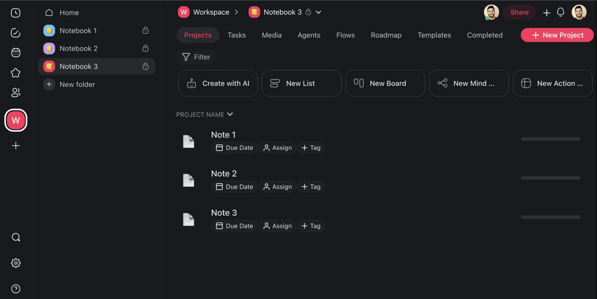 Prise de notes sur Taskade