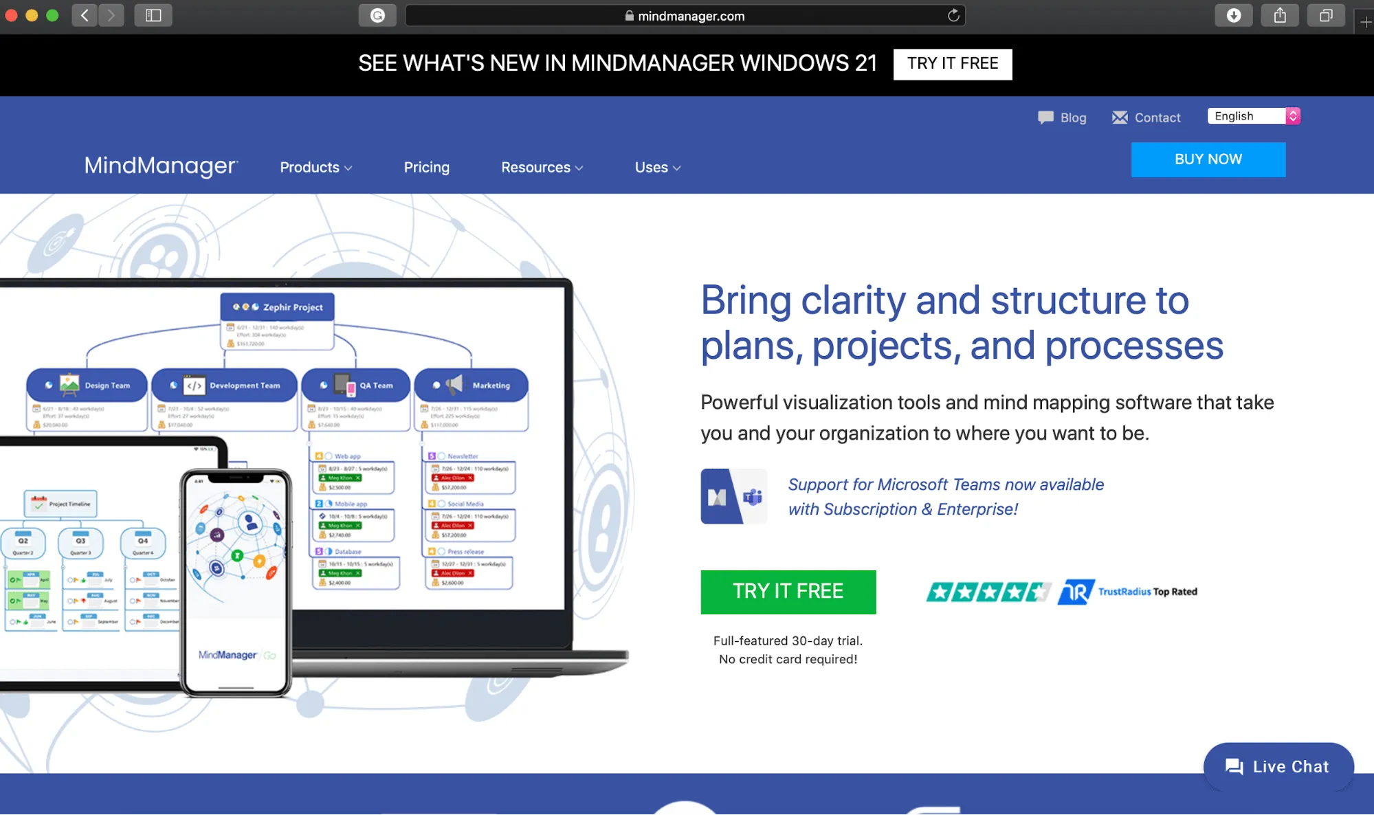 Page d'accueil de Mindjet MindManager