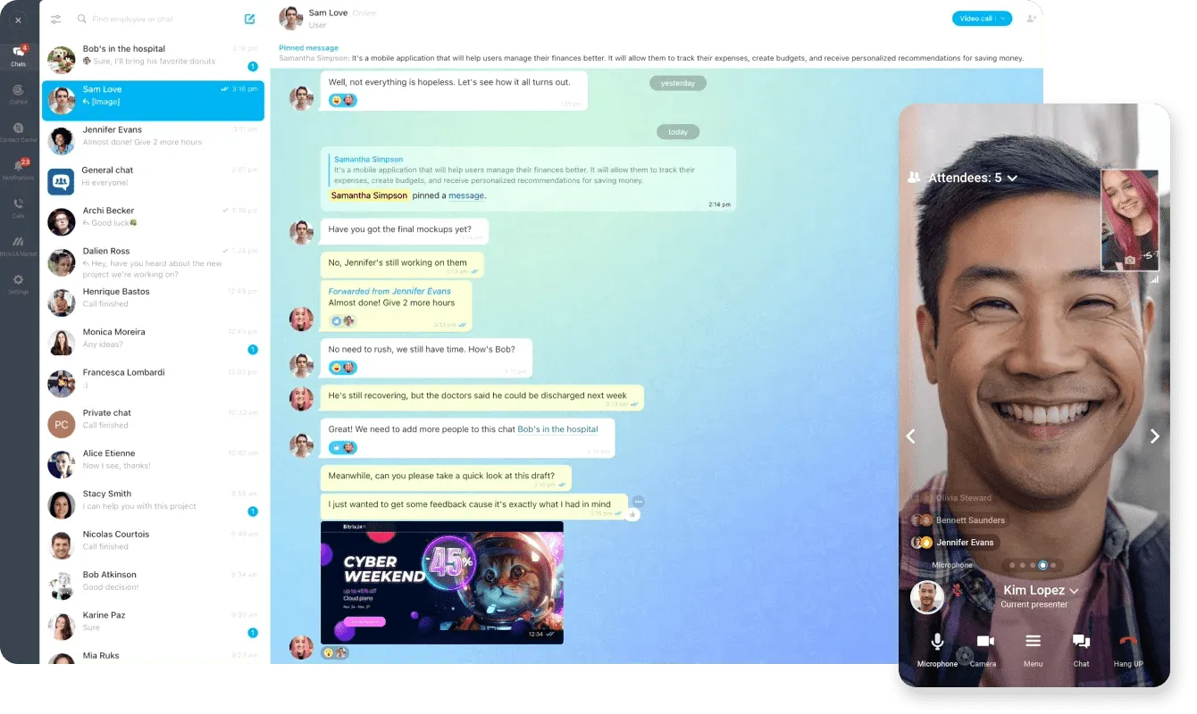 Bitrix24:  appar för teamhantering