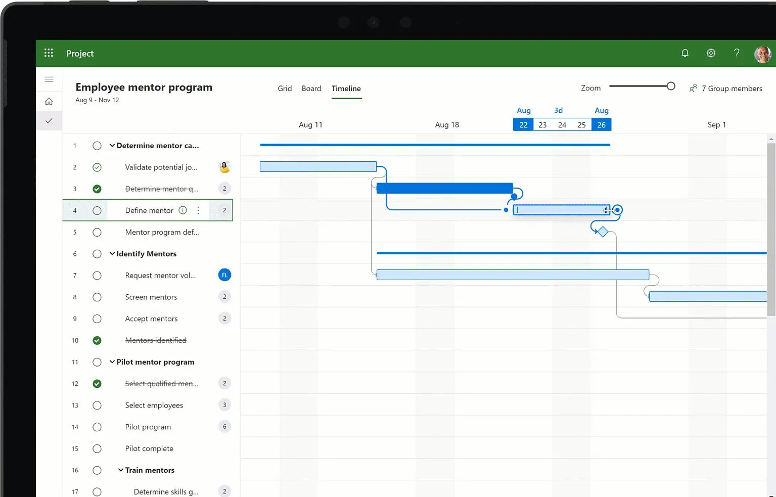 Beispiel für ein Microsoft Project-Gantt-Diagramm
