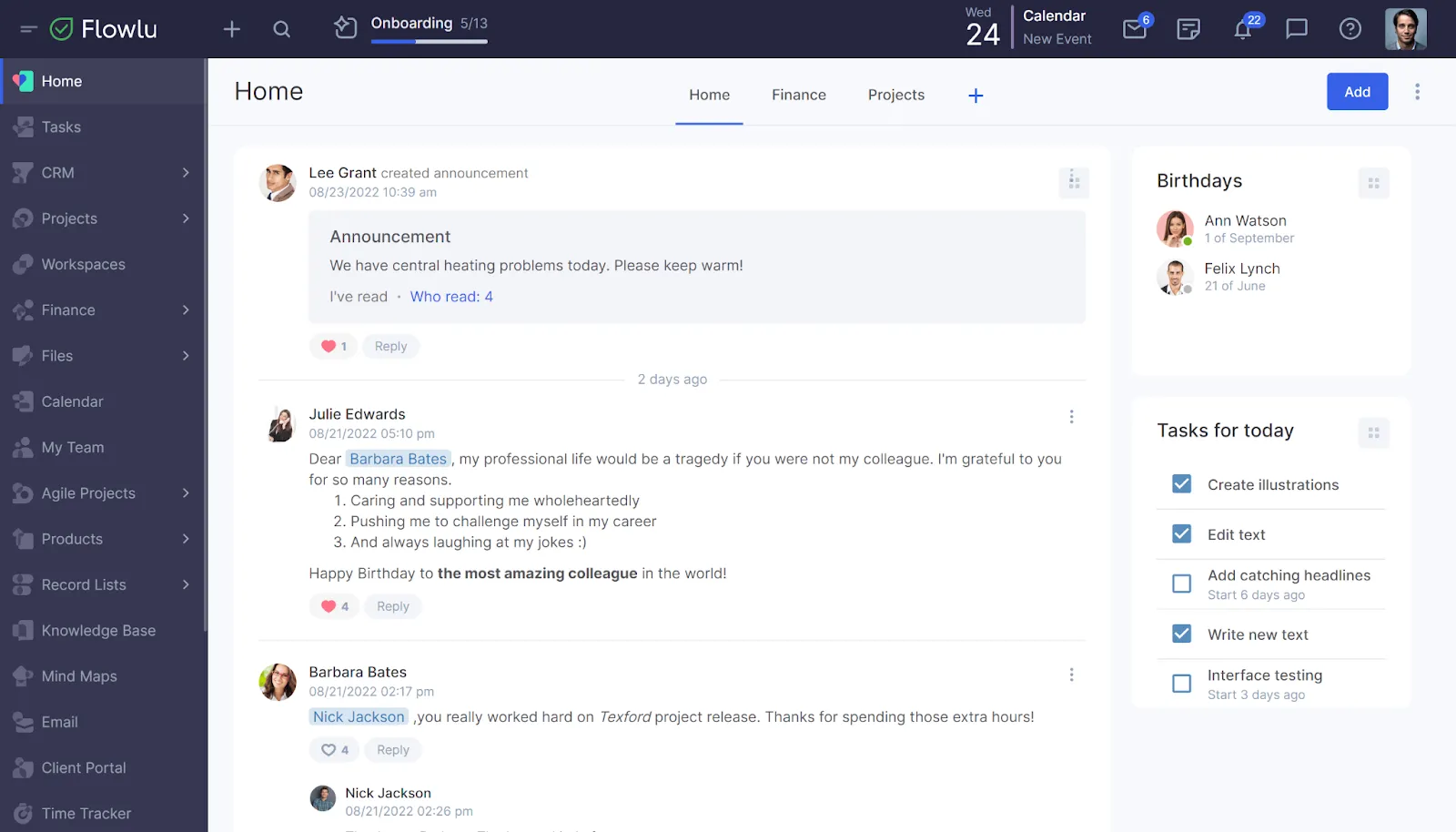 Flowlu - برنامج العمل المختلط
