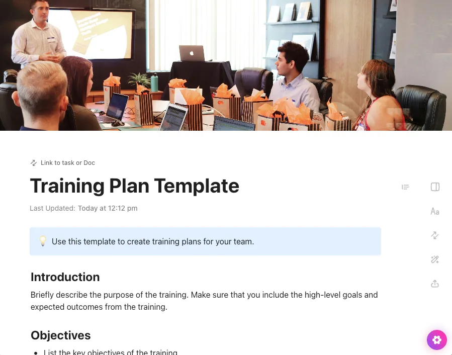 Modèle de plan de formation ClickUp