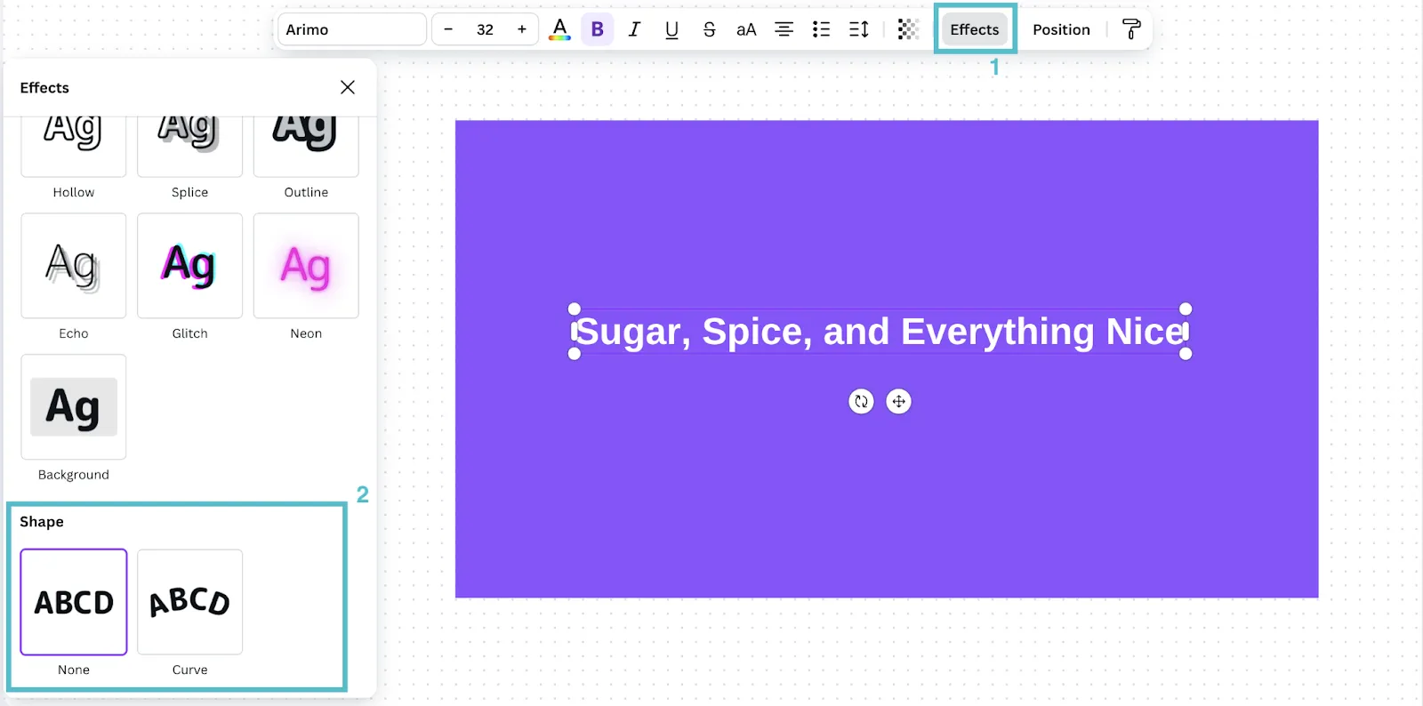 วิธีทำให้ข้อความโค้งใน Canva: ใช้เอฟเฟกต์โค้ง