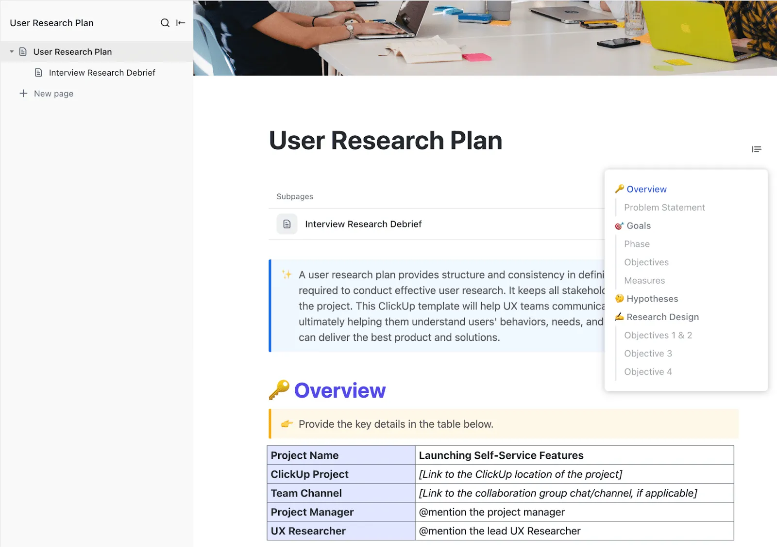 Modello di piano di ricerca sugli utenti ClickUp