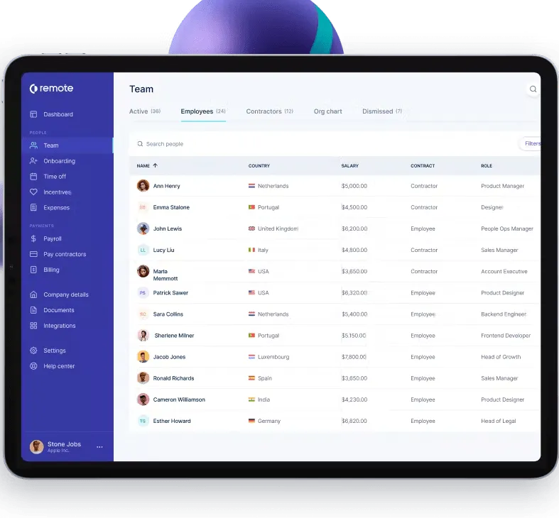 Gerenciamento de prestadores de serviços e funcionários na Remote.com