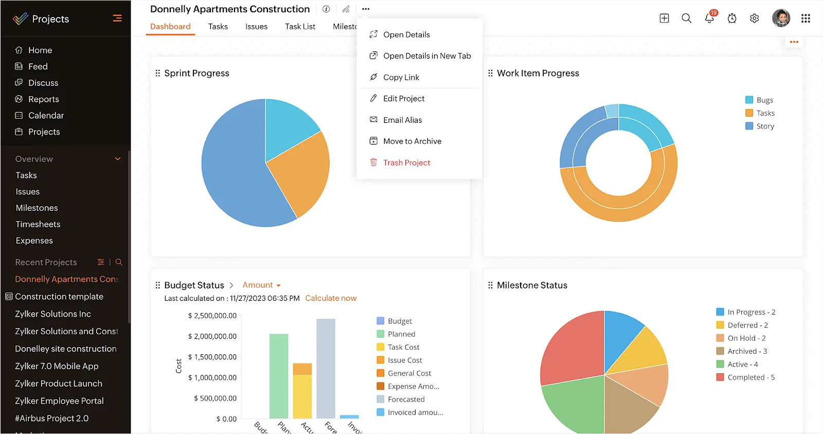 Zoho Projects: strumenti di pianificazione dei progetti