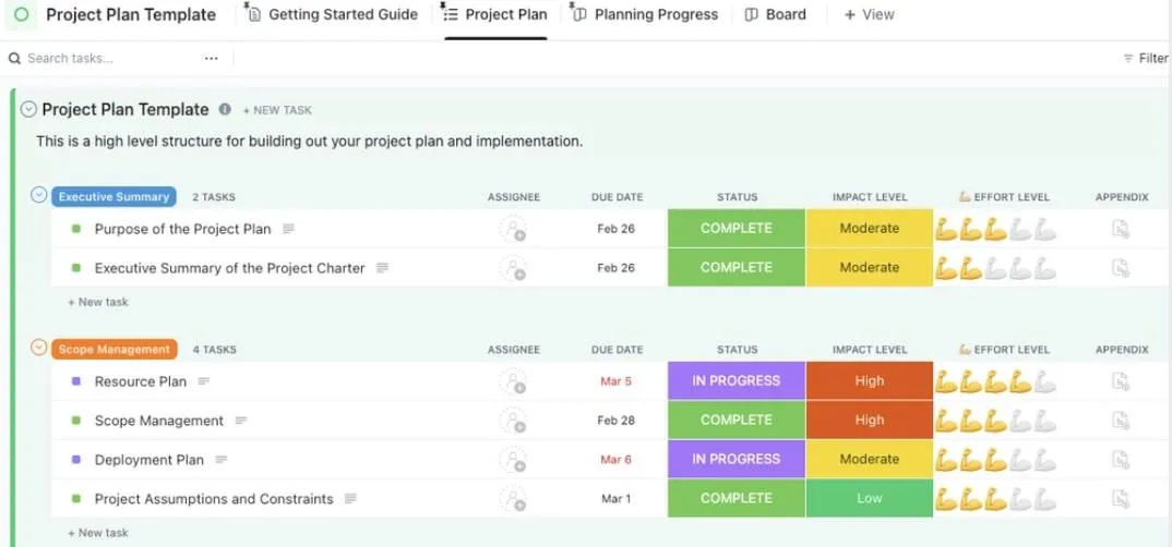Utilizza il modello di piano di progetto per le buste paga di ClickUp per creare un processo standardizzato per i sistemi di pagamento di grandi dimensioni.