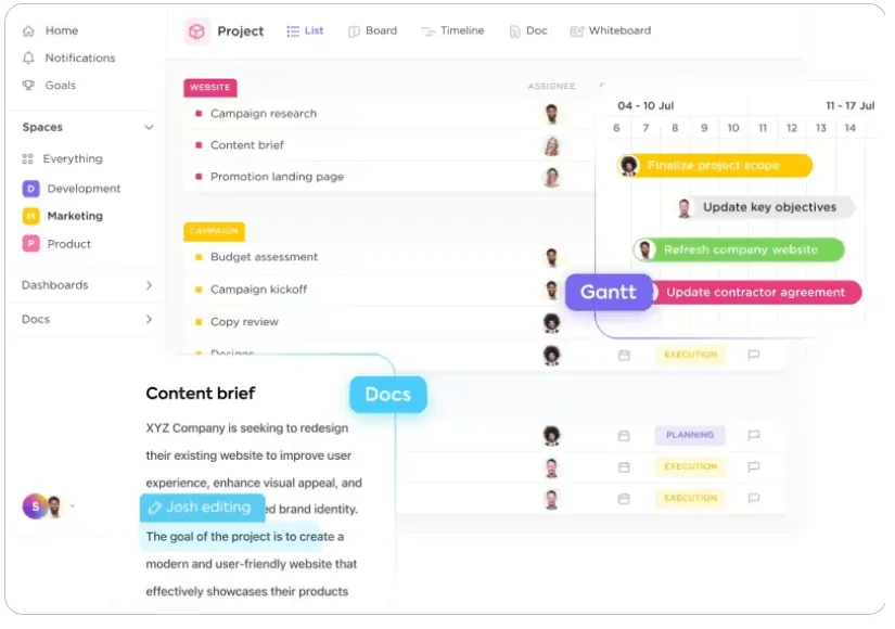 Software de gerenciamento de projetos de marketing da ClickUp
Marketing push vs. pull