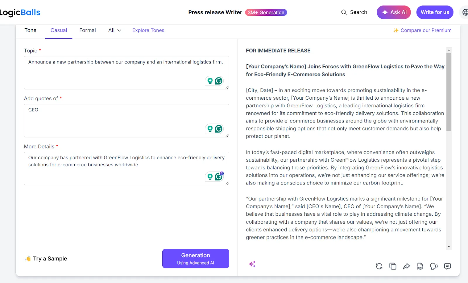 LogicBalls: AI-generator voor persberichten