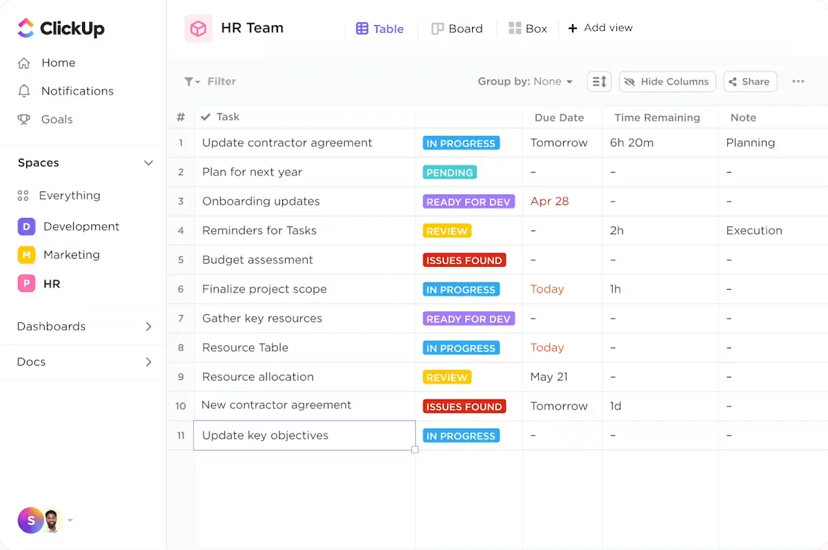 Project management HR su ClickUp