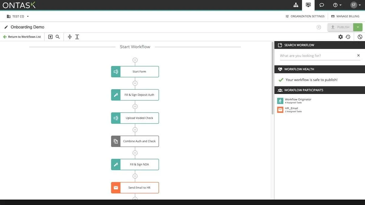Beispiel für einen Workflow in Ontask
