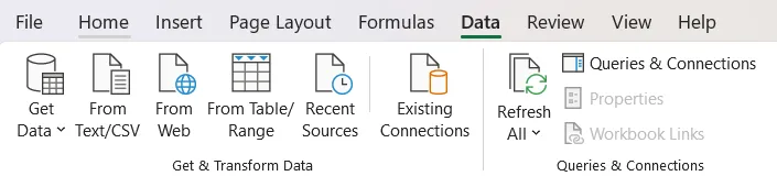 Vaya a la pestaña «Datos» en Excel para importar datos desde el archivo .ics.