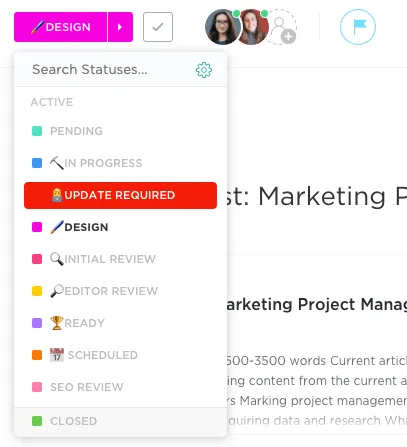 Stati personalizzati ClickUp