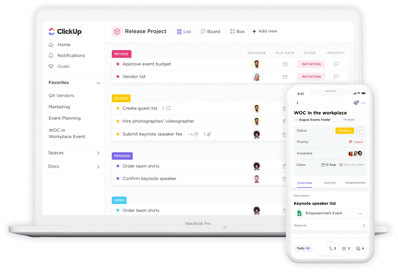 Planejamento de eventos da ClickUp