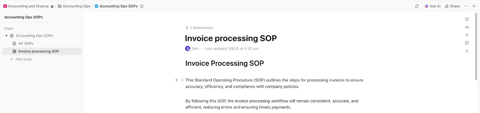 รับเอกสารที่เชื่อมโยงกับการดำเนินงานใน ClickUp Docs
